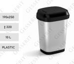 Plast Odpadkový kôš s hojdacím vekom 10 L kovový efekt, Kovovej farby, Strieborný, Čierne