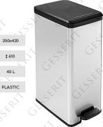 Plast Plastový kôš na odpad pedálový 40 L Kovovej farby, kovový efekt, Strieborný, Čierne