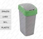 Plast Plastový nádoba na smeti s otočným vekom 50 L sivá, Zelená
