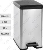 Plast Plastový odpadkový kôš s pedálom 25 L Kovovej farby, kovový efekt, Strieborný, Čierne